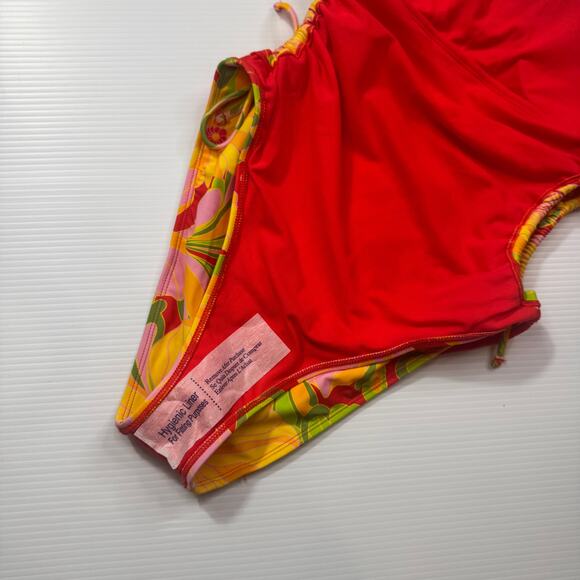 Retro Strapless Floral One Piece Swimsuit Women’s Large NWT 70s Bandeau Dopamine - Picture 16 of 16